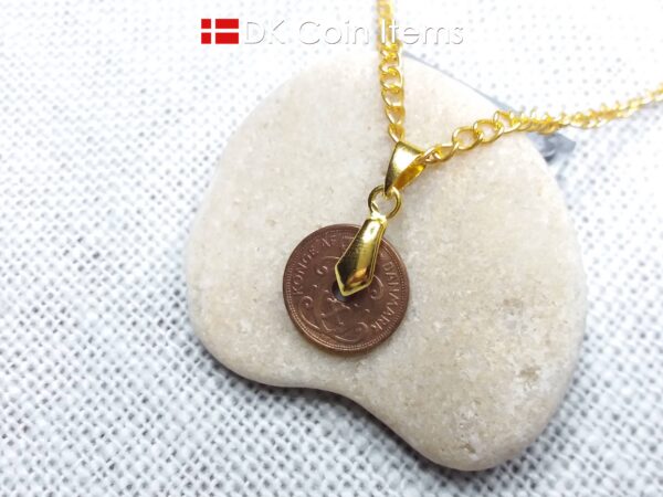 Denmark 1928 coin necklace. 96 year old coin pendant. Copper 1 ore with Crown C initial