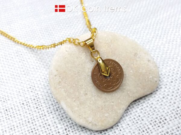 Denmark 1929 coin necklace. 95 year old coin pendant. Copper 1 ore with Crown C initial