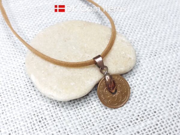 Denmark 1928 coin necklace. 96 year old coin pendant. Danish Crown C initial Copper 1 ore