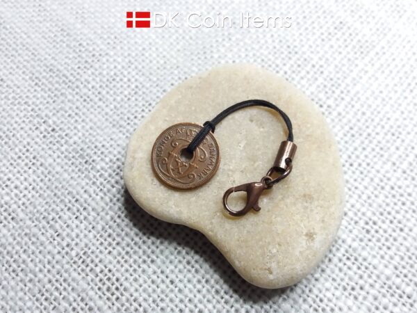 Denmark 1927 coin charm. 97 year old Crown C initial Copper 1 ore as coin pendant