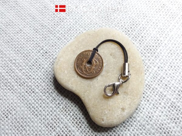 Denmark 1928 coin charm. 96 year old Crown C initial Copper 1 ore as coin pendant