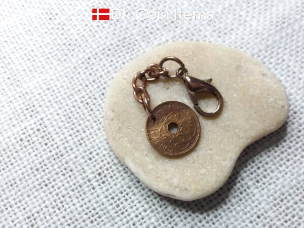 Denmark 1930 coin charm. 94 year old Crown C initial Copper 1 ore as coin pendant