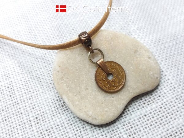 Denmark 1940 coin necklace. 84 year old Crown C initial Copper 1 ore as coin pendant