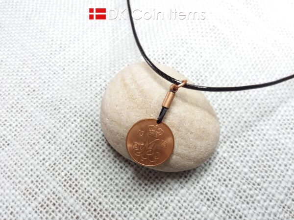 Denmark 1973 coin necklace. 51 year old coin pendant. Initial M 5 ore. 51st birthday gift. 5th anniversary gift. Danish vintage souvenir.