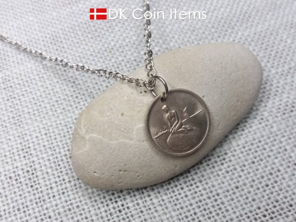 Denmark mermaid vintage token coin necklace with The Little Mermaid statue/sculpture in Copenhagen - Danish fairy tale souvenir