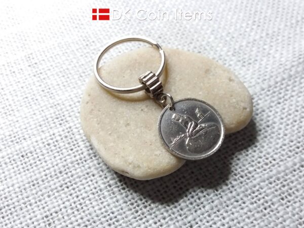 Denmark Little Mermaid keychain with a Copenhagen vintage 1966-1967 token coin showing The Danish Little Mermaid statue/sculpture