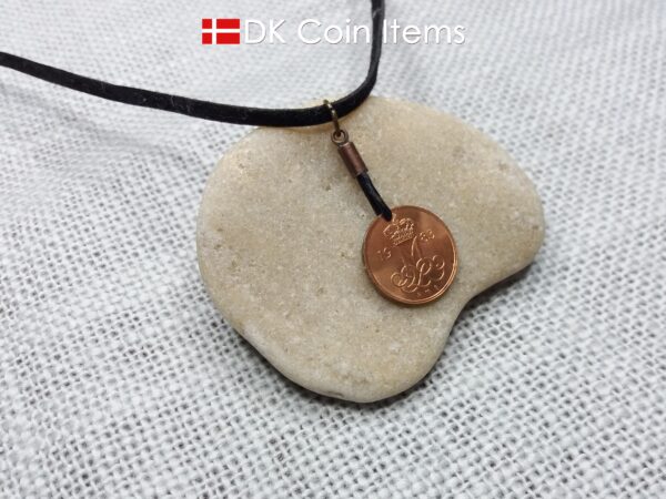 Denmark 1983 coin necklace with 41 year old Crown M initial 5 ore as coin pendant. 41st birthday gift. Danish vintage souvenir