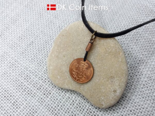 Denmark 1988 coin necklace with 36 year old Crown M initial 5 ore as coin pendant. 36th birthday gift. Danish vintage souvenir