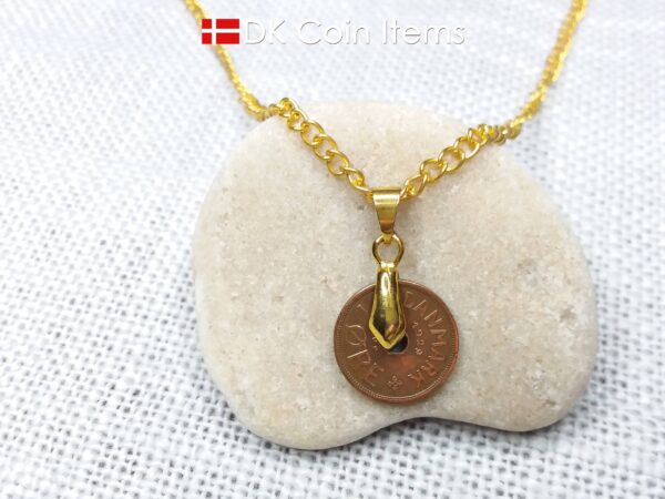 Denmark 1929 coin necklace. 95 year old coin pendant. Copper 1 ore with Crown C initial