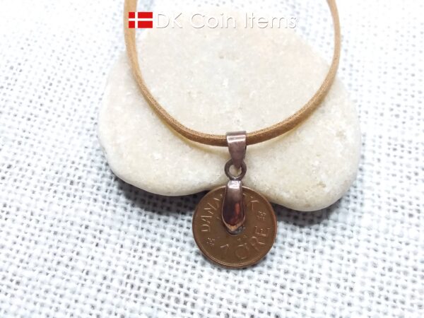 Denmark 1928 coin necklace. 96 year old coin pendant. Danish Crown C initial Copper 1 ore