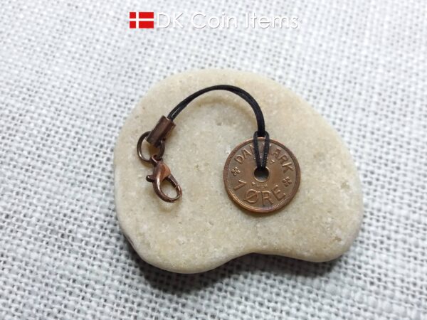 Denmark 1927 coin charm. 97 year old Crown C initial Copper 1 ore as coin pendant