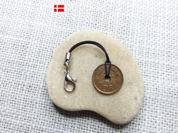 Denmark 1928 coin charm. 96 year old Crown C initial Copper 1 ore as coin pendant