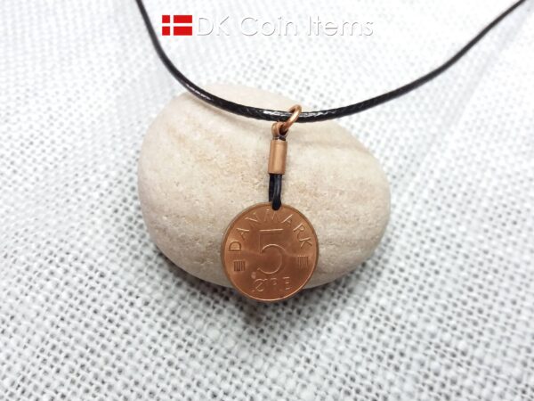 Denmark 1973 coin necklace. 51 year old coin pendant. Initial M 5 ore. 51st birthday gift. 5th anniversary gift. Danish vintage souvenir.