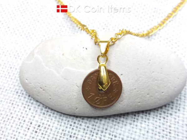 Denmark 1934 coin necklace with 90 year old Crown C initial Copper 1 ore as coin pendant