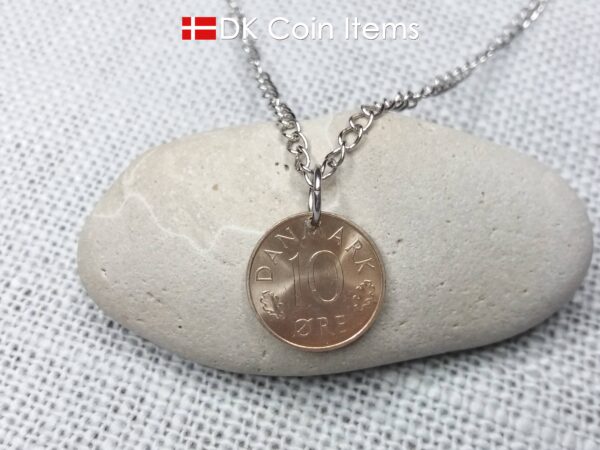 Denmark 1984 coin necklace with 40 year old M initial 10 ore as coin pendant. 40th birthday gift. 10th anniversary gift. Danish souvenir gift