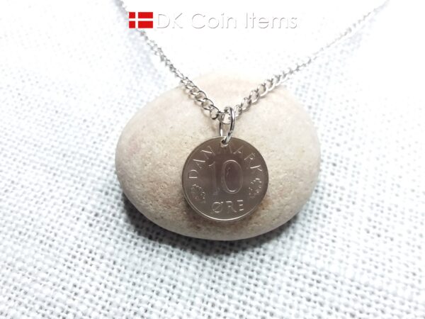 Denmark 1985 coin necklace with 39 year old M initial 10 ore as coin pendant. 39th birthday gift. 10th anniversary gift. Danish souvenir gift