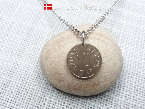 Denmark 1986 coin necklace with 38 year old M initial 10 ore as coin pendant. 38th birthday gift. 10th anniversary gift. Danish souvenir gift