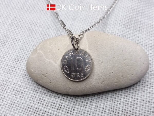 Denmark 1980 coin necklace with 44 year old M initial 10 ore as coin pendant. 44th birthday gift. 10th anniversary gift. Danish souvenir gift