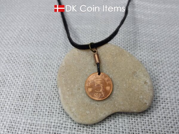 Denmark 1988 coin necklace with 36 year old Crown M initial 5 ore as coin pendant. 36th birthday gift. Danish vintage souvenir