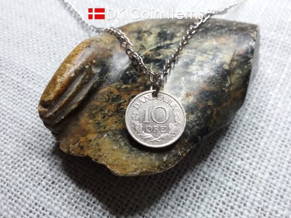 Denmark 1961 coin necklace with 63 year old Crown R initial 10 ore as coin pendant. 63rd birthday gift. Danish vintage souvenir