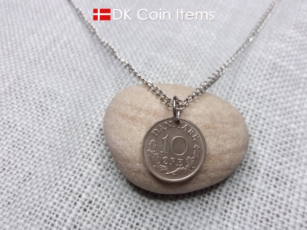 Denmark 1964 coin necklace with 60 year old Crown R initial 10 ore as coin pendant. 60th birthday gift. Danish vintage souvenir