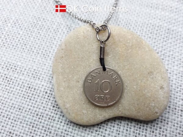 Denmark 1952 coin necklace with 72 year old Crown R initial 10 ore as coin pendant. 72nd birthday gift. Danish vintage souvenir