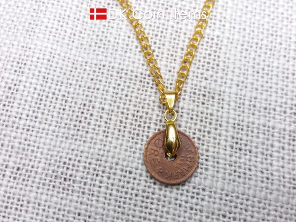 Denmark 1928 coin necklace. 96 year old coin pendant. Copper 1 ore with Crown C initial