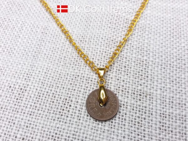 Denmark 1933 coin necklace. 91 year old coin pendant. Copper 1 ore with Crown C initial