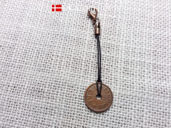 Denmark 1927 coin charm. 97 year old Crown C initial Copper 1 ore as coin pendant