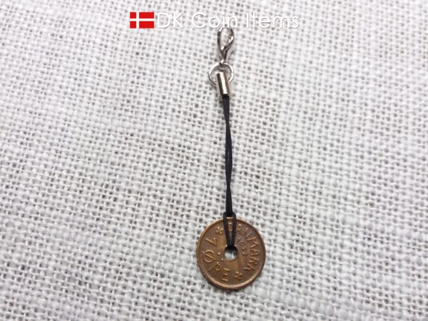 Denmark 1928 coin charm. 96 year old Crown C initial Copper 1 ore as coin pendant