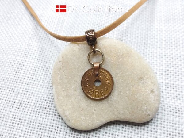 Denmark 1940 coin necklace. 84 year old Crown C initial Copper 1 ore as coin pendant