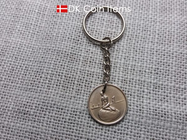 Denmark Little Mermaid coin keychain - Copenhagen vintage token 1966-1967 - Danish fairy tale souvenir