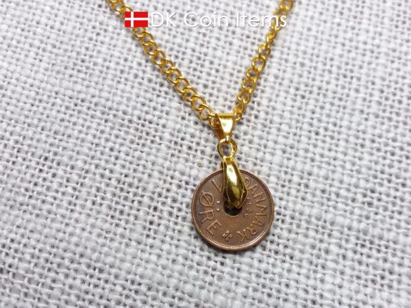 Denmark 1936 coin necklace with 88 year old Crown C initial Copper 1 ore as coin pendant