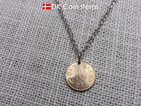 Denmark 1984 coin necklace with 40 year old M initial 10 ore as coin pendant. 40th birthday gift. 10th anniversary gift. Danish souvenir gift