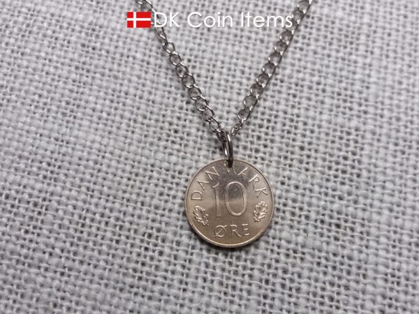 Denmark 1986 coin necklace with 38 year old M initial 10 ore as coin pendant. 38th birthday gift. 10th anniversary gift. Danish souvenir gift