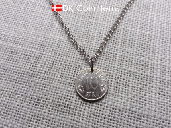 Denmark 1980 coin necklace with 44 year old M initial 10 ore as coin pendant. 44th birthday gift. 10th anniversary gift. Danish souvenir gift