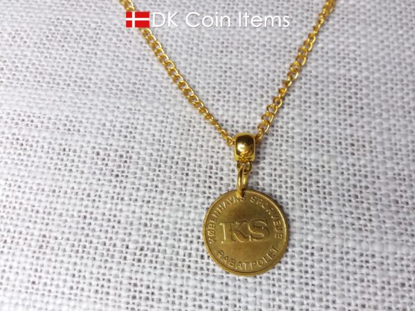 Danish coin pendant necklace with The Little Mermaid statue/sculpture on a Copenhagen vintage brass fare token from 1966-1967