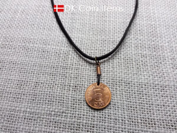 Denmark 1988 coin necklace with 36 year old Crown M initial 5 ore as coin pendant. 36th birthday gift. Danish vintage souvenir