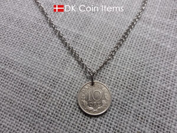 Denmark 1961 coin necklace with 63 year old Crown R initial 10 ore as coin pendant. 63rd birthday gift. Danish vintage souvenir