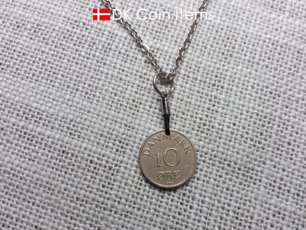 Denmark 1951 coin necklace with 73 year old Crown R initial 10 ore as coin pendant. 73rd birthday gift. Danish vintage souvenir