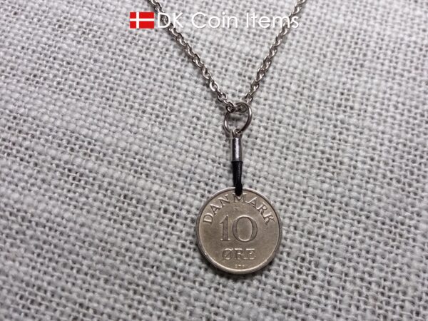 Denmark 1960 coin necklace with 64 year old Crown R initial 10 ore as coin pendant. 64th birthday gift. Danish vintage souvenir