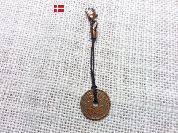 Denmark 1927 coin charm. 97 year old Crown C initial Copper 1 ore as coin pendant