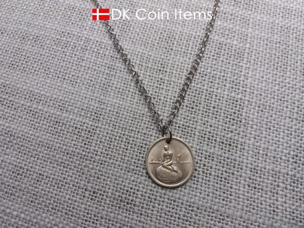 Denmark mermaid vintage token coin necklace with The Little Mermaid statue/sculpture in Copenhagen - Danish fairy tale souvenir