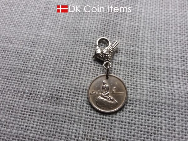 Denmark Little Mermaid charm with a Copenhagen vintage 1966-1967 token coin showing The Danish Little Mermaid statue/sculpture