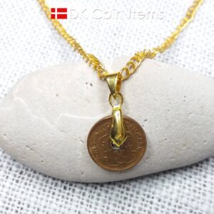 Denmark 1935 coin necklace with 89 year old Crown C initial Copper 1 ore as coin pendant