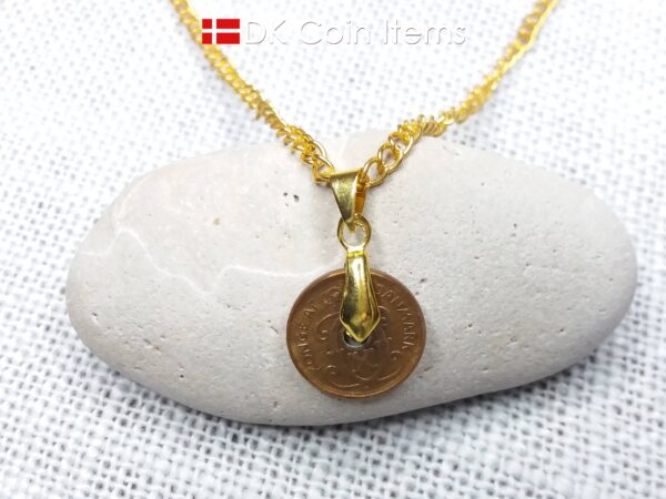 Denmark 1935 coin necklace with 89 year old Crown C initial Copper 1 ore as coin pendant