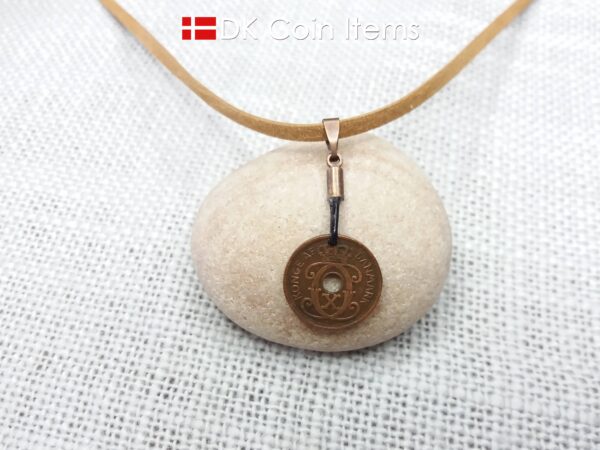 Denmark 1929 Crown C-initial coin necklace with 95 year old copper 1 ore as pendant. 95th birthday gift. Danish vintage souvenir gift