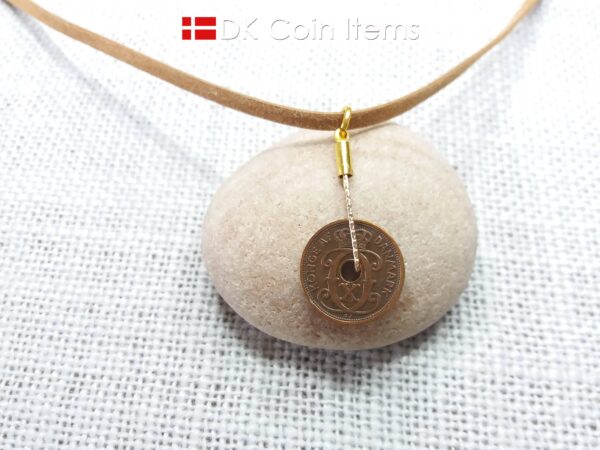 Denmark 1932 Crown C-initial coin necklace with 92 year old copper 1 ore as pendant. 92nd birthday gift. Danish vintage souvenir gift