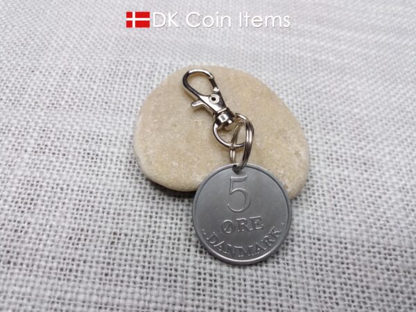 Danish 5 ore coin pendant charm. 61 year old Crown R initial coin from Denmark 1963. Unique 5th anniversary gift or 61st birthday gift