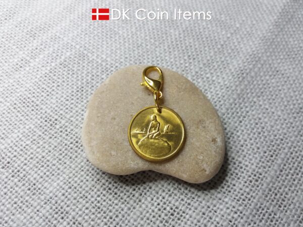 Denmark Little Mermaid coin pendant charm with a Copenhagen vintage 1966-1967 token showing The Danish Little Mermaid sculpture